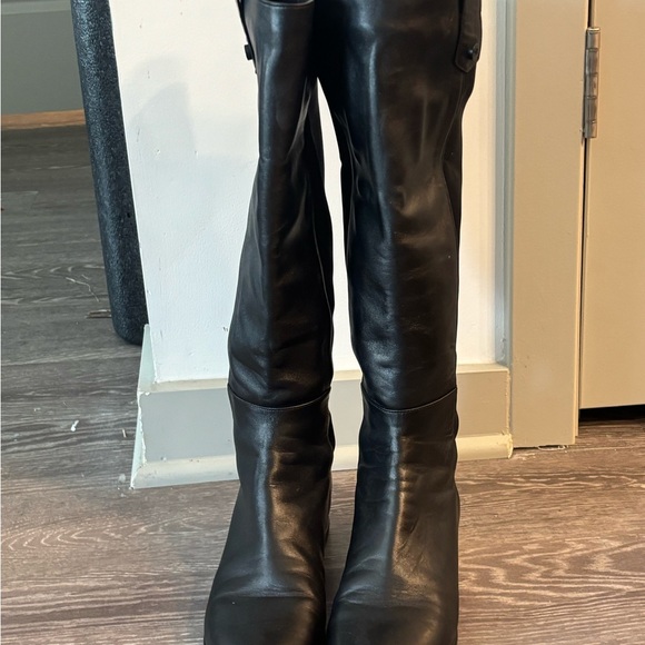 Classic Stuart Weitzman knee high black leather wedge boots.  Great condition. - Picture 2 of 5